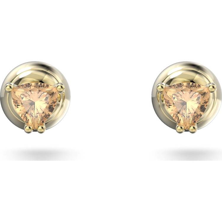 Swarovski Stilla Yellow Gold Tone Plated Orange Crystal Stud Earrings - Gold