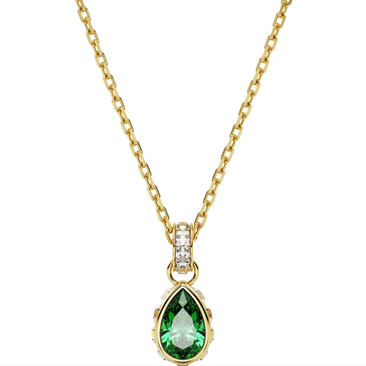 Swarovski Stilla Yellow Gold Tone Plated Peardrop Green Crystal Pendant Necklace - Gold