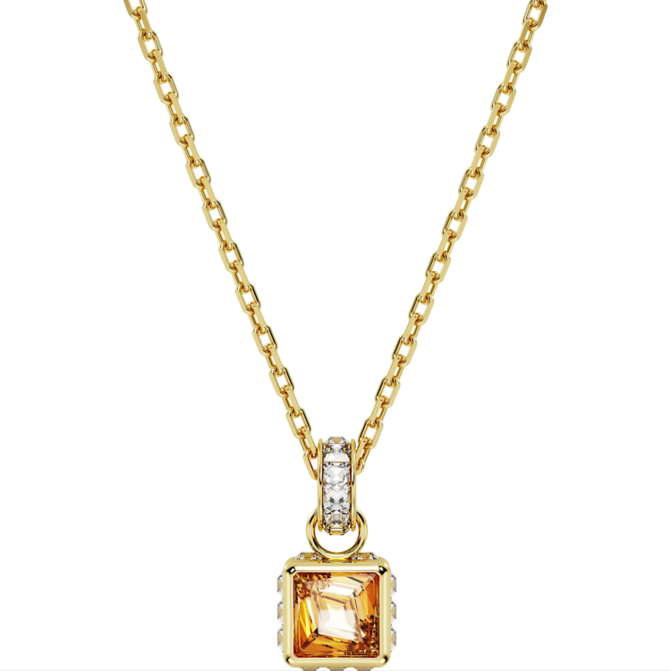 Swarovski Stilla Yellow Gold Tone Plated Square Yellow Crystal Pendant Necklace - Gold