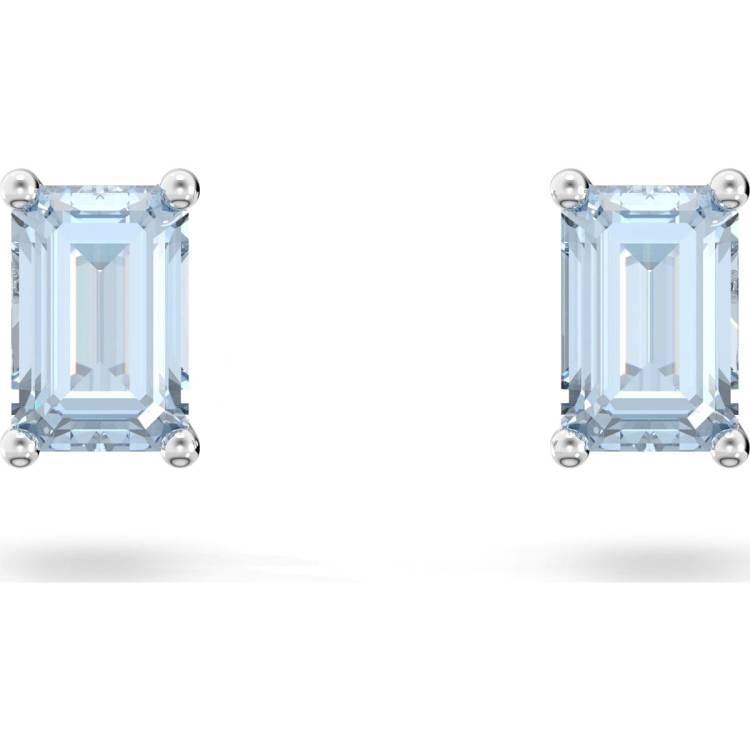 Swarovski Stilla Rhodium Plated Blue Crystal Stud Earrings - Silver