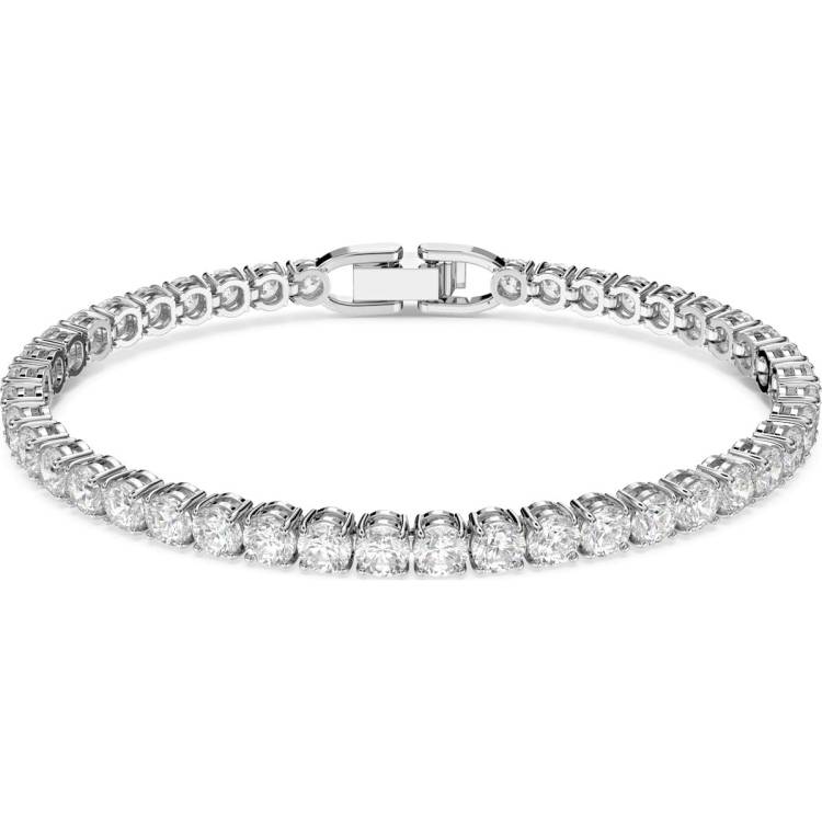 Swarovski Tennis Deluxe Rhodium Plated White Crystal Round Cut Bracelet - Silver