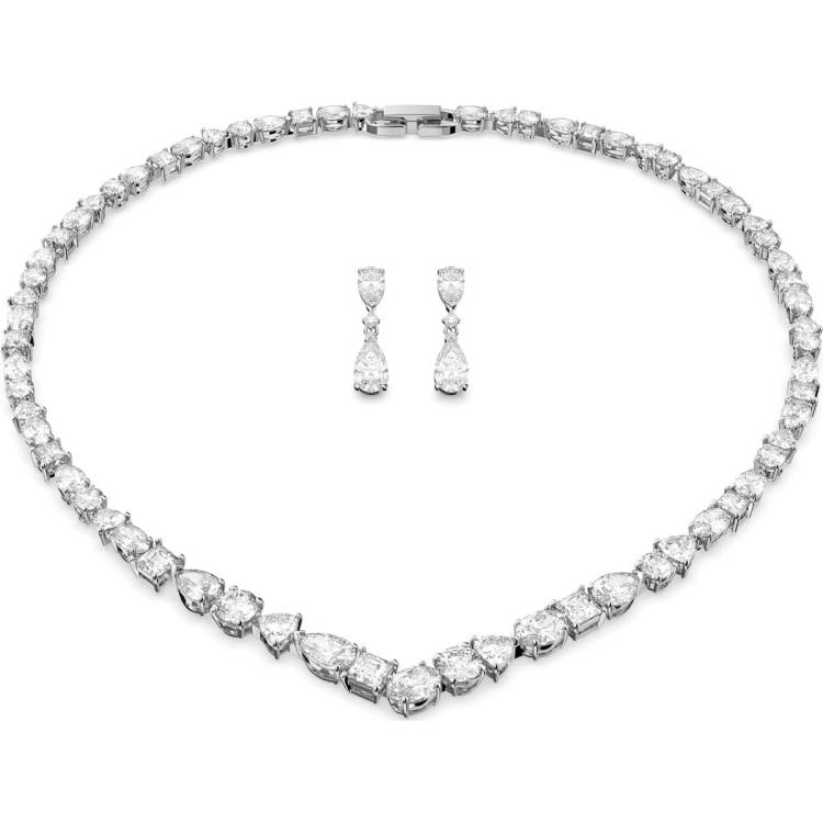 Swarovski Tennis Deluxe Rhodium Plated White Crystal Two Piece Set - Silver