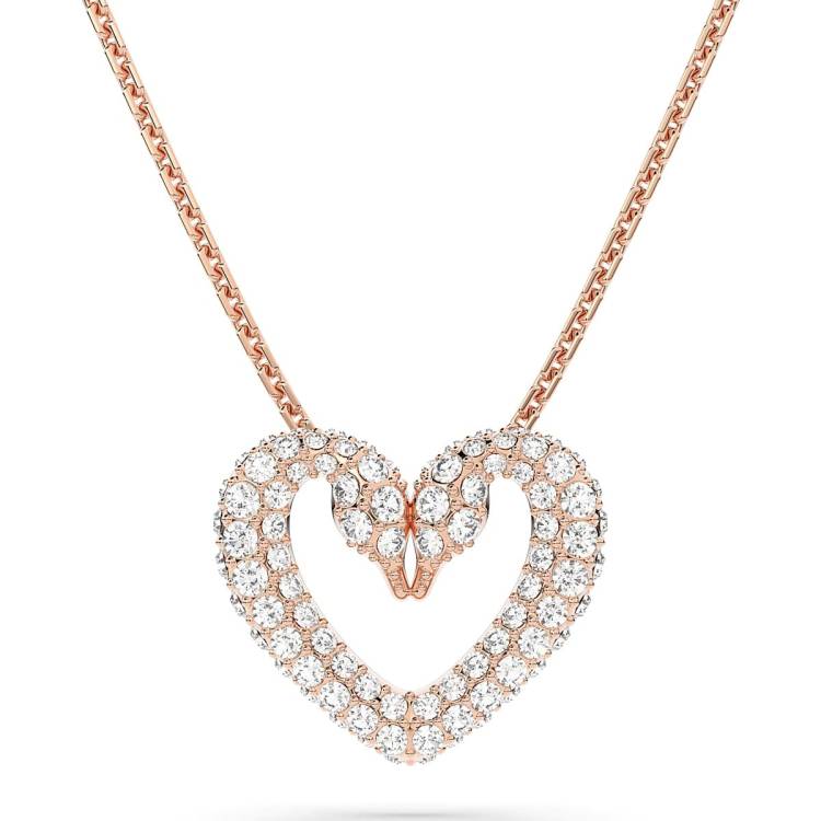Swarovski Una Rose Gold Tone Plated White Crystal Heart Pendant - Gold