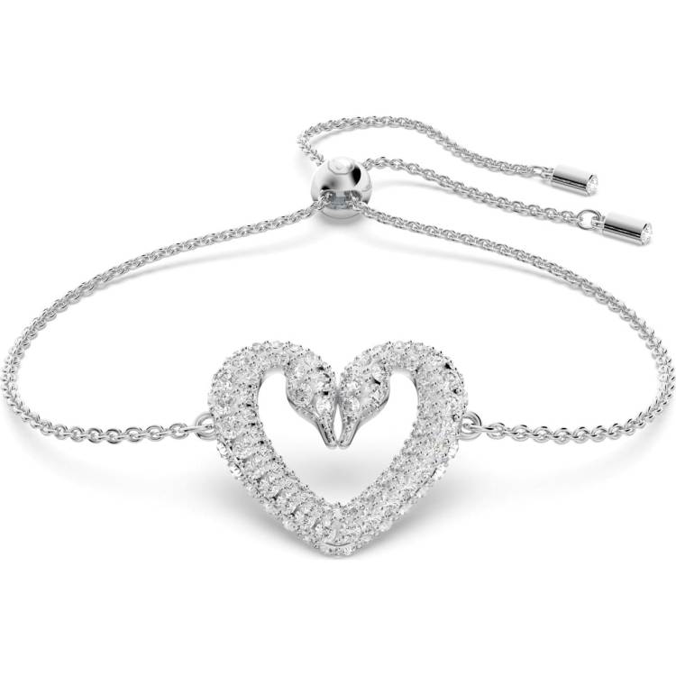 Swarovski Una Rhodium Plated White Crystal Heart Bracelet - Silver