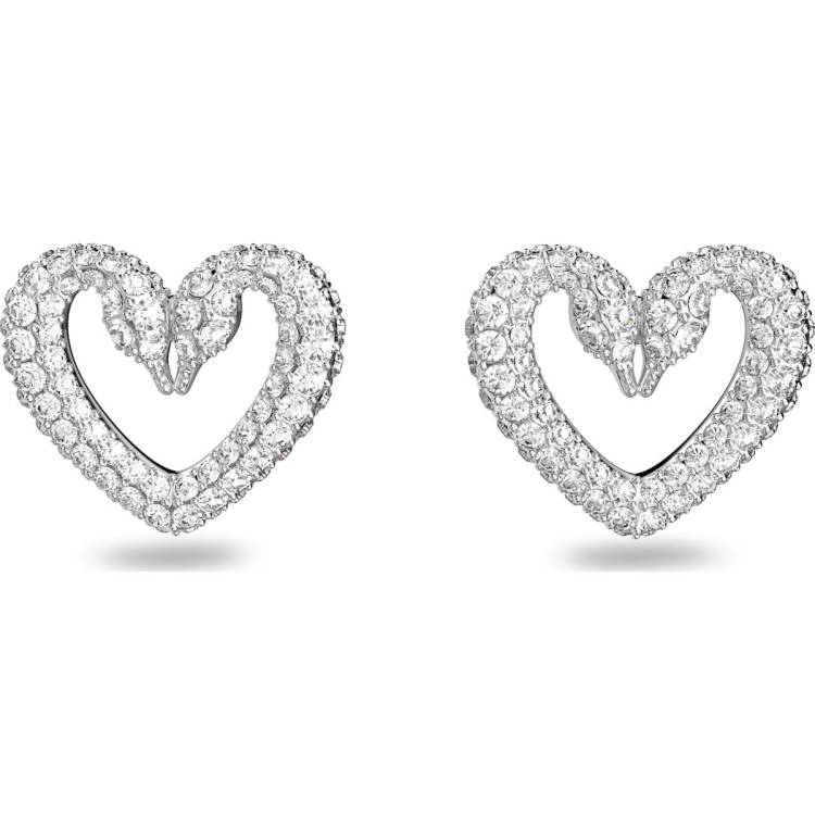 Swarovski Una Rhodium Plated White Crystal Heart Earrings - Silver