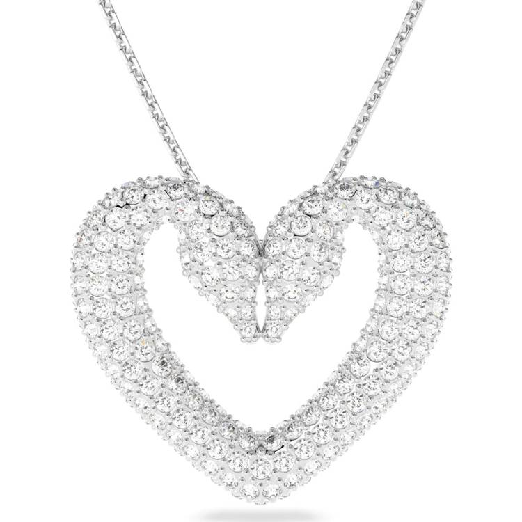 Swarovski Una Rhodium Plated White Crystal Heart Pendant - Silver