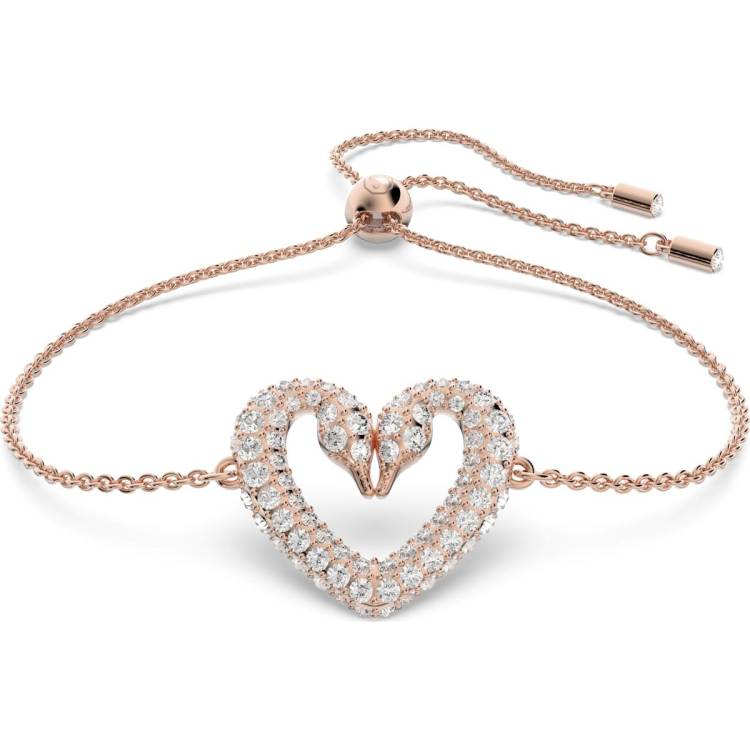 Swarovski Una Rose Gold Tone Plated White Crystal Heart Bracelet - Silver