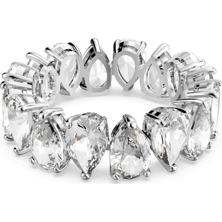 Swarovski Rhodium Plated White Crystal Pear Cut Ring Size 50 - Silver