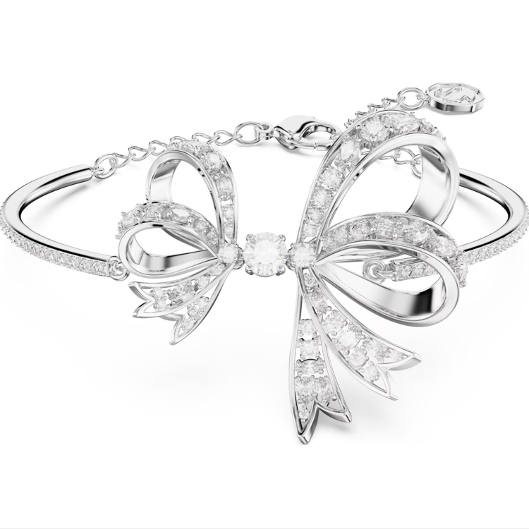Swarovski Volta Rhodium Plated Bow White Crystal Bangle - Silver