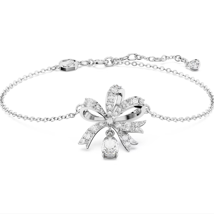 Swarovski Volta Rhodium Plated Bow White Crystal Bracelet - Silver