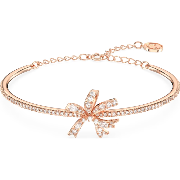 Swarovski Volta Rose Gold Tone Plated Bow White Crystal Bangle - Gold