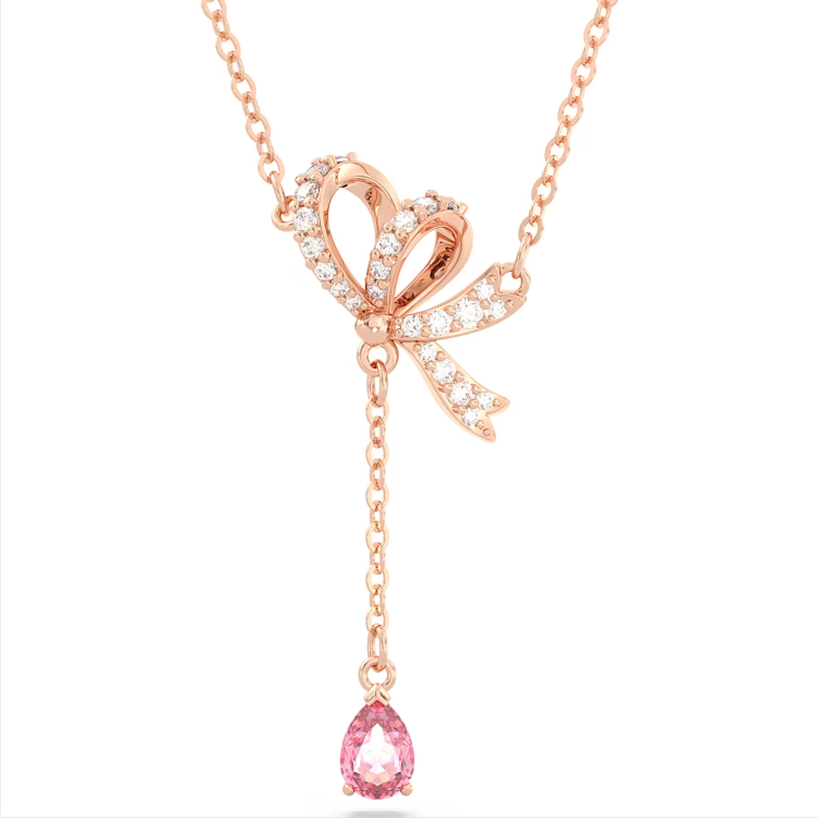 Swarovski Volta Rose Gold Tone Plated Bow Pink Crystal Necklace - Gold