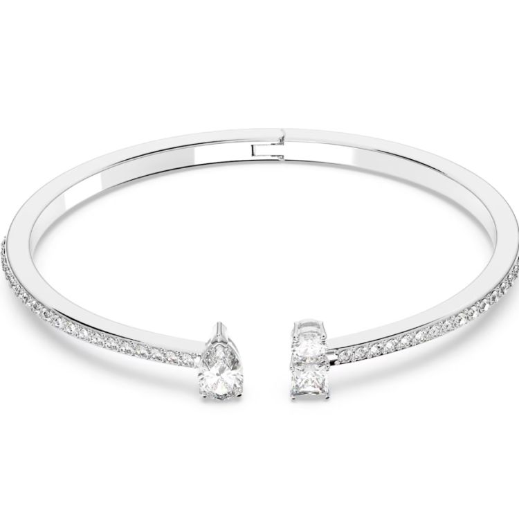 Swarovski Attract Rhodium Plated White Crystal Mixed Cuts Cuff Size M