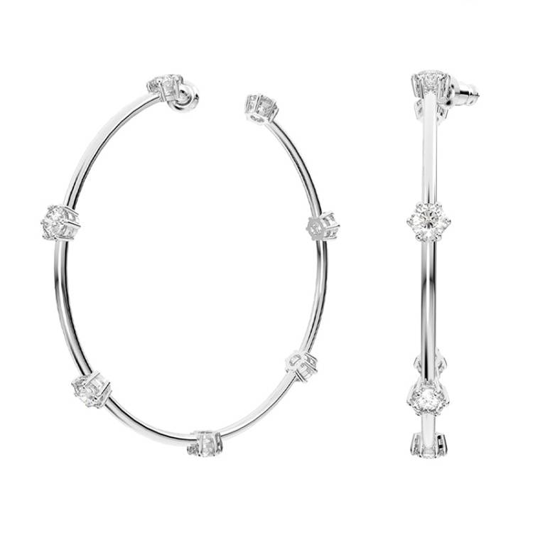Swarovski Constella Rhodium Plated White Crystal Hoop Earrings - Silver
