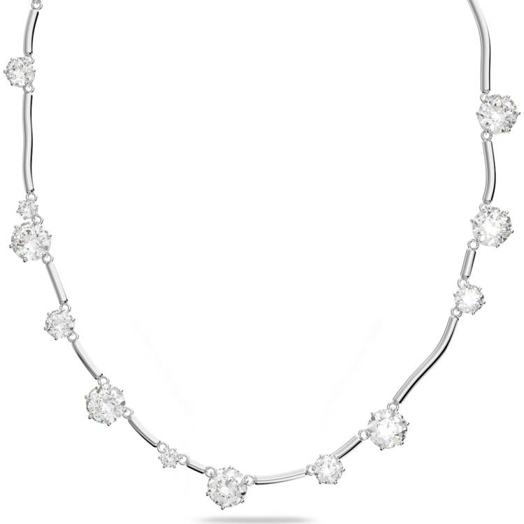 Swarovski Constella Rhodium Plated White Crystal Mixed Round Cuts Necklace - Silver