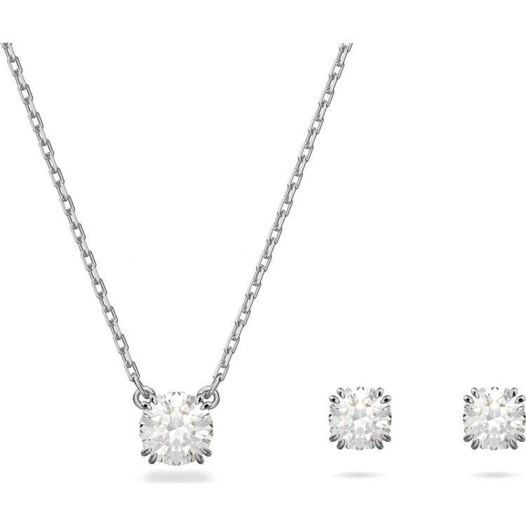 Swarovski Constella Rhodium Plated White Crystal Necklace Earring Set - Silver