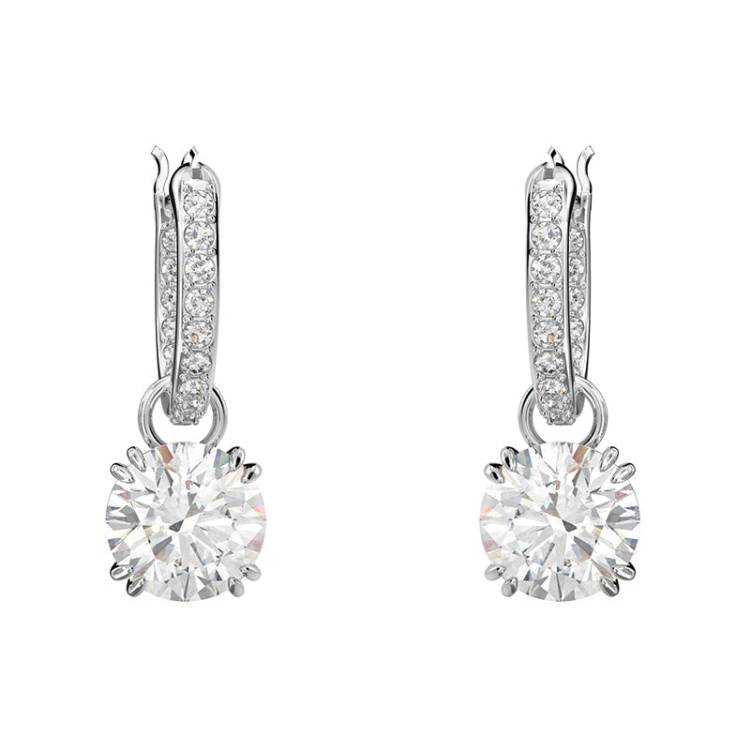 Swarovski Constella Rhodium Plated White Crystal Pave Drop Earrings - Silver