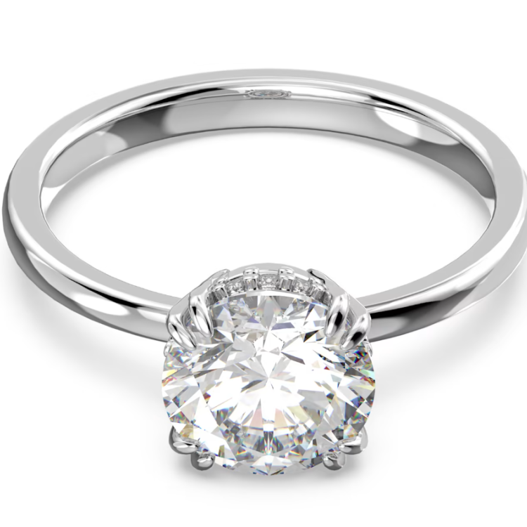 Swarovski Constella Rhodium Plated White Crystal Princess Cut Cocktail Ring - Size 60