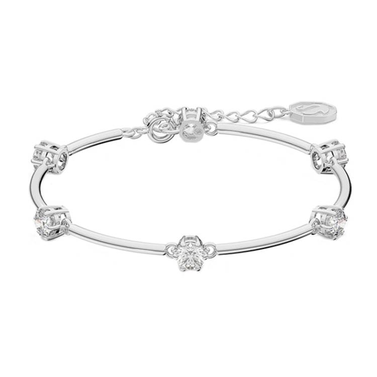 Swarovski Constella Rhodium Plated White Crystal Round Cut Bracelet - Silver