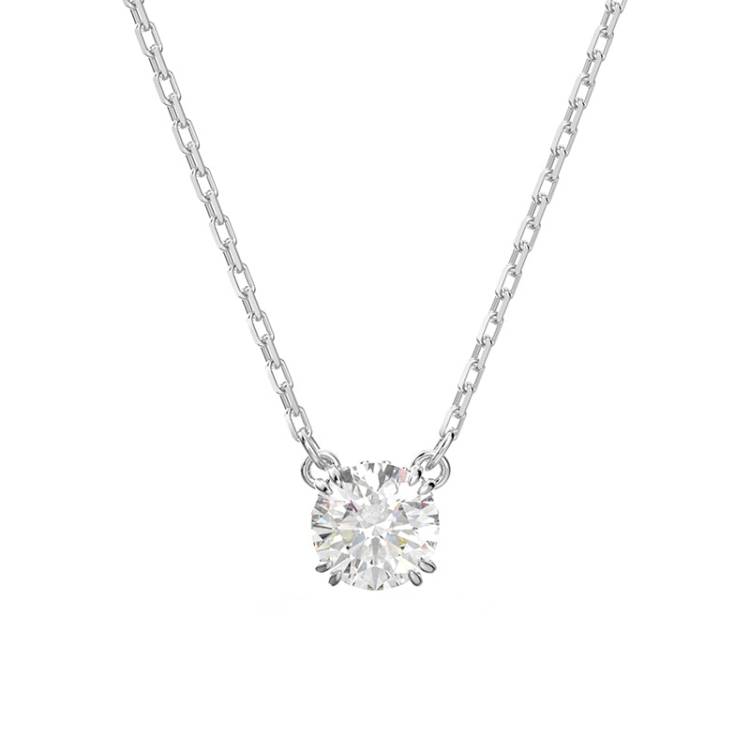 Swarovski Constella Rhodium Plated White Crystal Solitaire Pendant - Silver