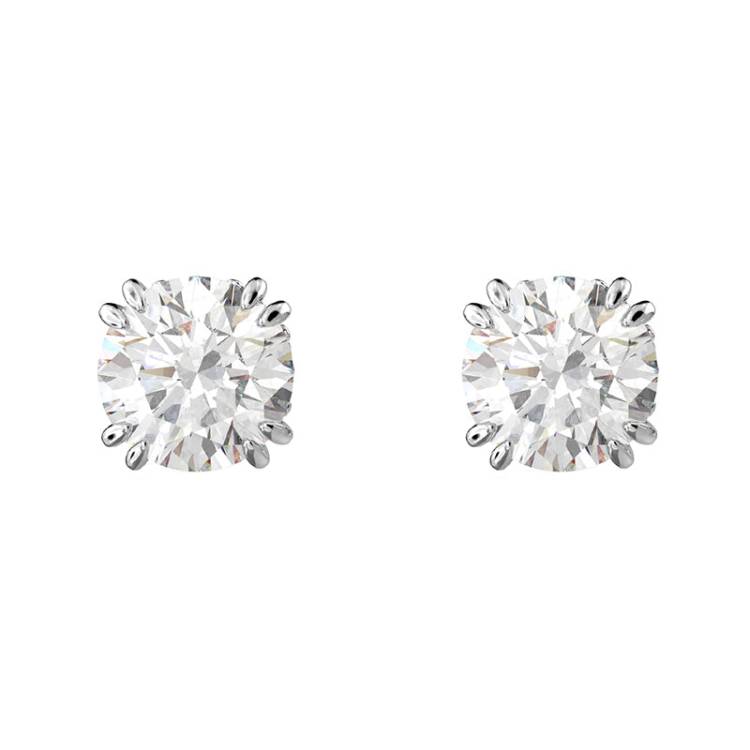 Swarovski Constella Rhodium Plated White Crystal Solitaire Stud Earrings - Silver