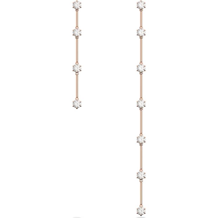Swarovski Constella Rose Gold Tone Plated White Crystal Asymmetrical Drop Earrings - Gold