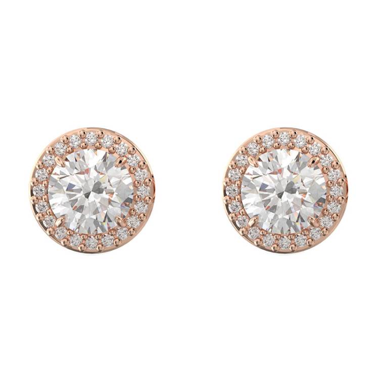 Swarovski Constella Rose Gold Tone Plated White Crystal Pave Stud Earrings - Gold