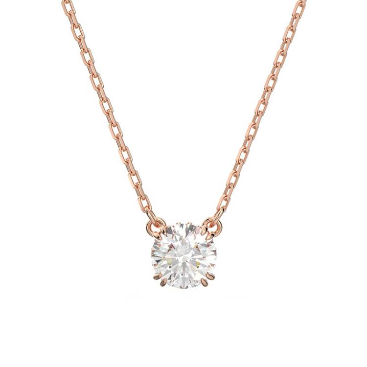 Swarovski Constella Rose Gold Tone Plated White Crystal Solitaire Pendant - Gold
