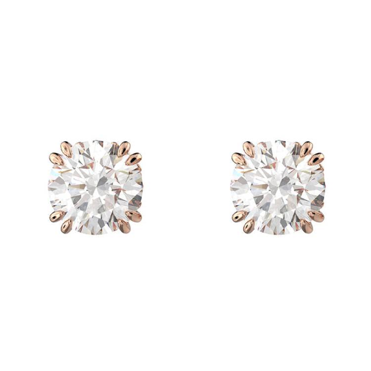 Swarovski Constella Rose Gold Tone Plated White Crystal Solitaire Stud Earrings - Gold