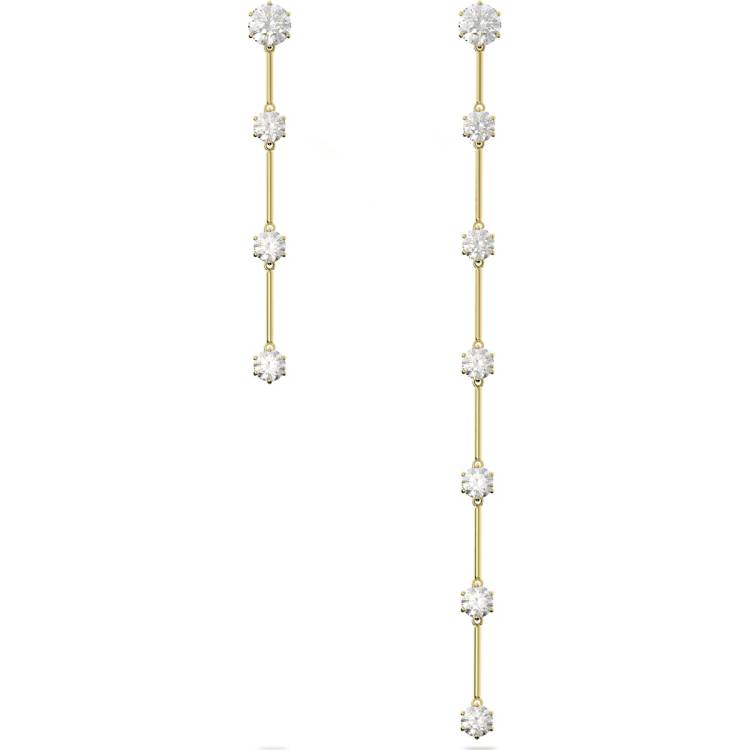 Swarovski Constella Yellow Gold Tone Plated White Crystal Asymmetrical Drop Earrings - Gold