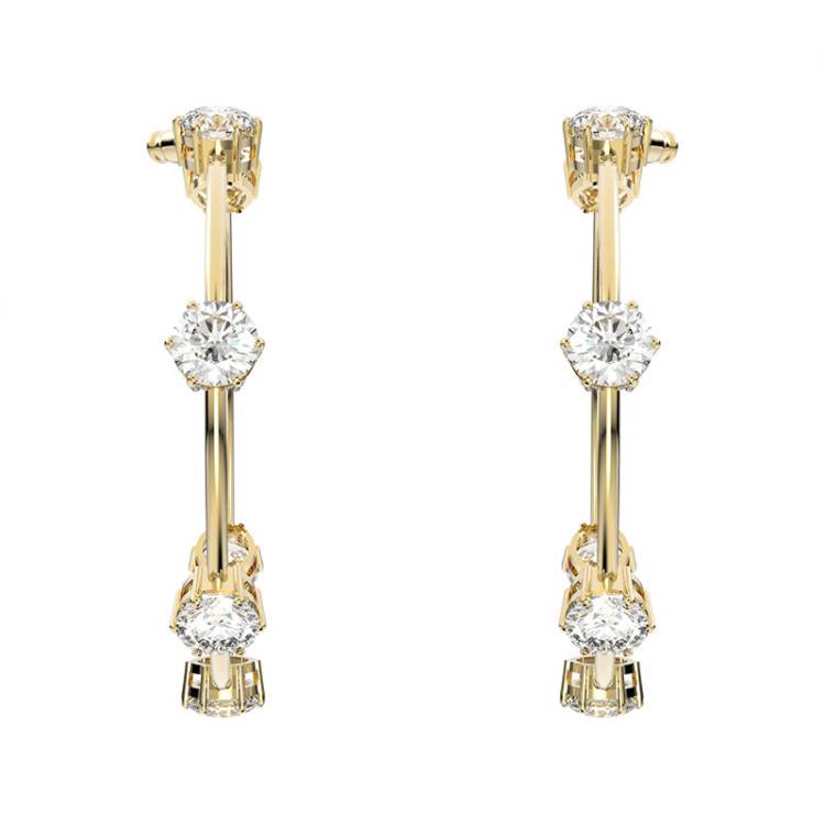 Swarovski Constella Yellow Gold Tone Plated White Crystal Round Cut Hoop Earrings - Gold