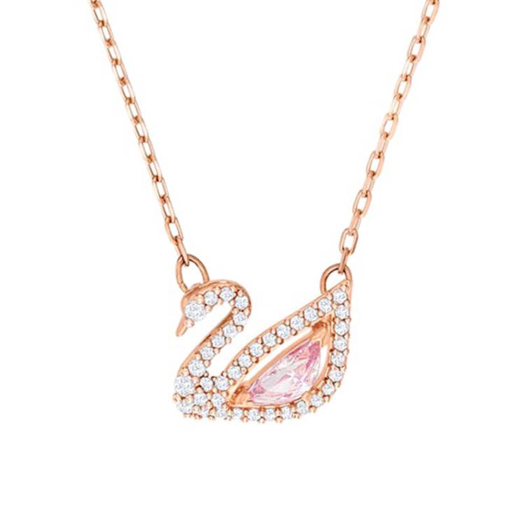 Swarovski Dazzling Swan Rose Gold Tone Plated Pink Crystal Swan Necklace