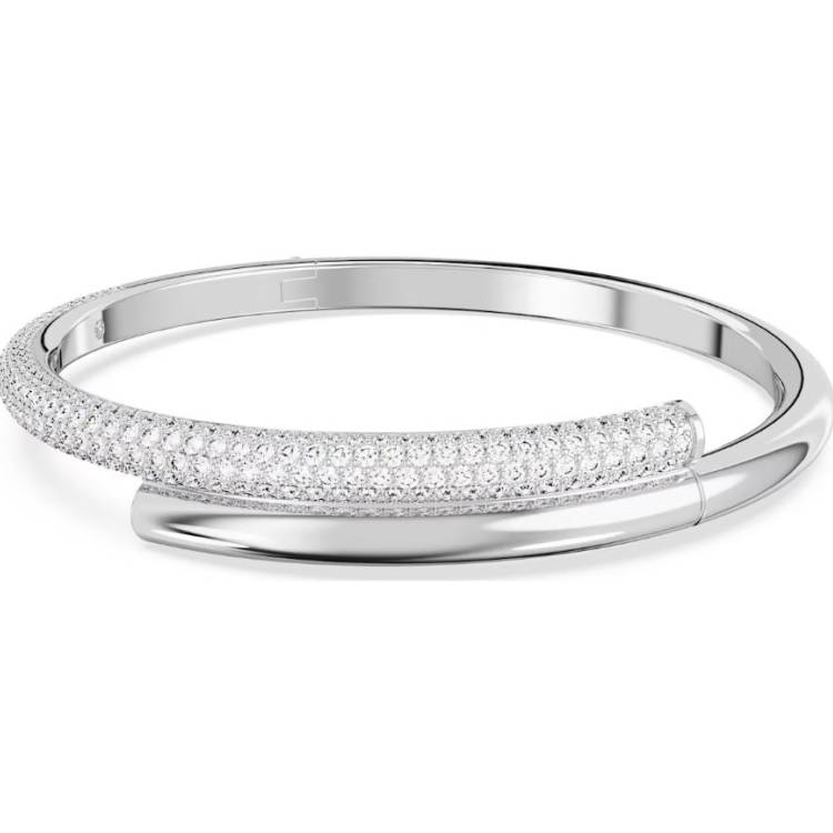 Swarovski Dextera Rhodium Plated White Crystal Bangle - L