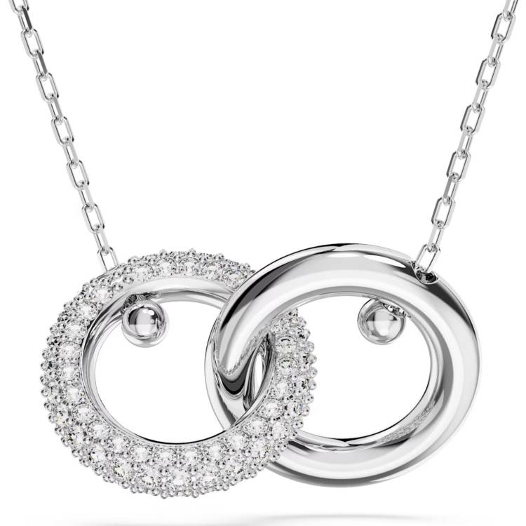 Swarovski Dextera Rhodium Plated White Crystal Interlocking Loop Necklace