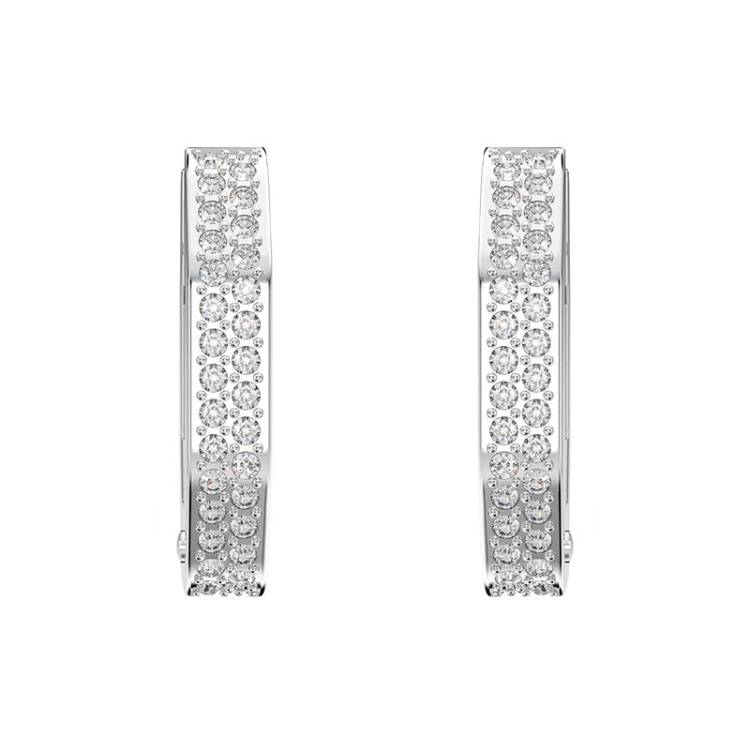 Swarovski Dextera Rhodium Plated White Crystal Octagon Small Hoop Earrings - Silver