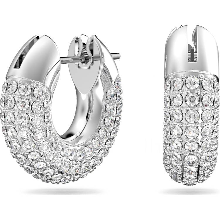 Swarovski Dextera Rhodium Plated White Crystal Small Hoop Earrings - Silver