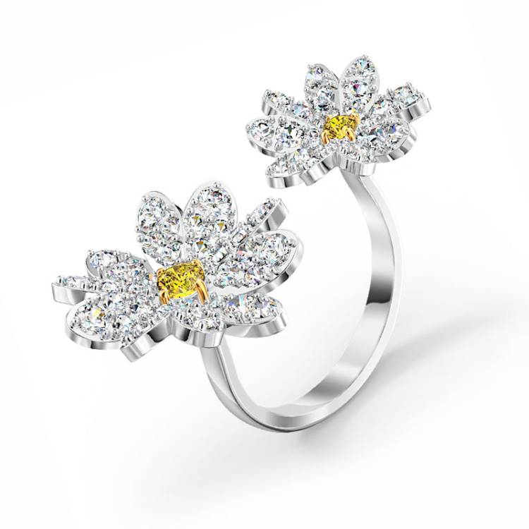 Swarovski Eternal Flower Rhodium Plated Crystal Open Ring D - 58