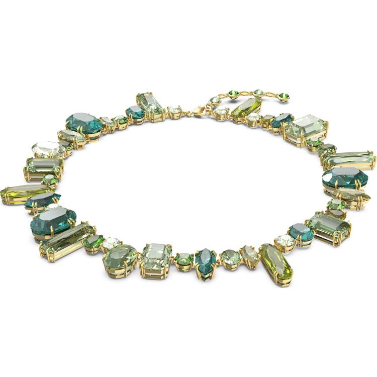 Swarovski Gema Gold Tone Plated Green Crystal Necklace - Silver