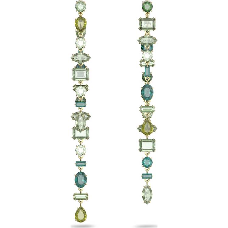 Swarovski Gema Gold Tone Plated Multicoloured Crystal Asymmetrical Long Drop Earrings - Silver