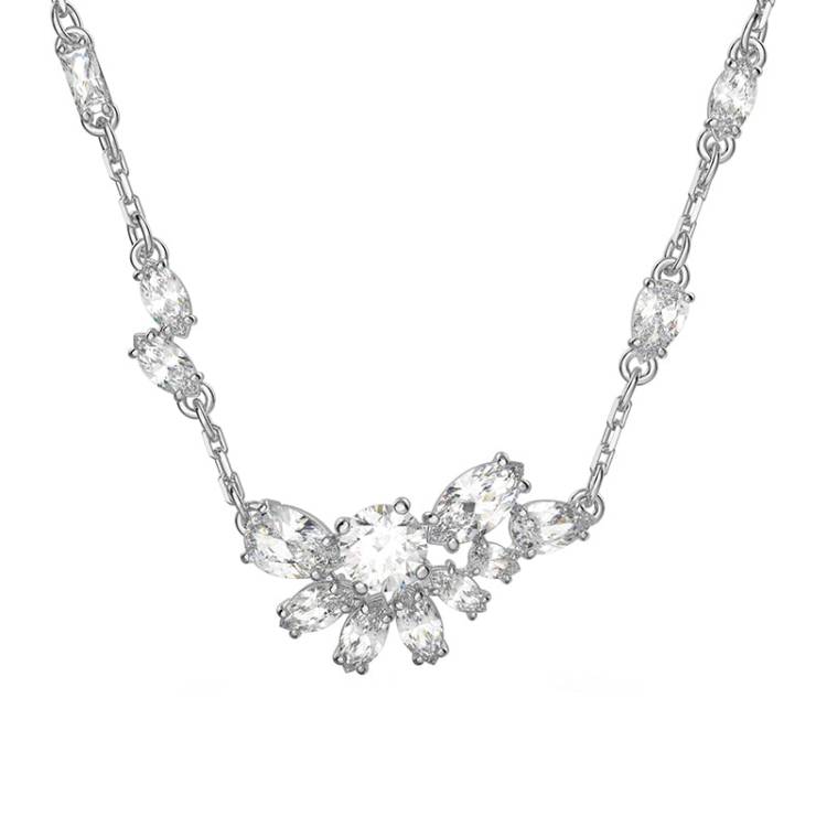 Swarovski Gema Rhodium Plated White Crystal Flower Pendant - Silver