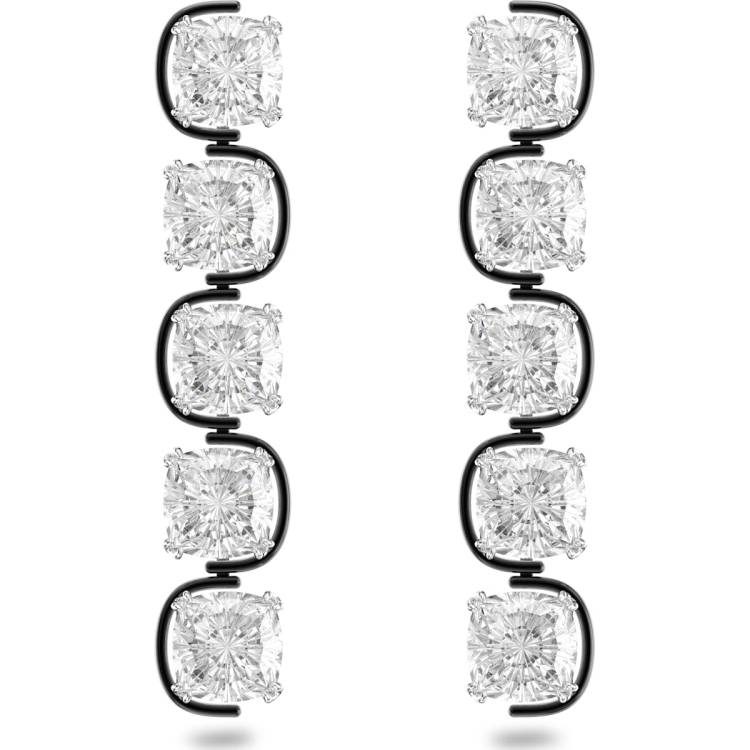 Swarovski Harmonia Mixed Metals White Cushion Cut Floating Crystals Drop Earrings - Medium