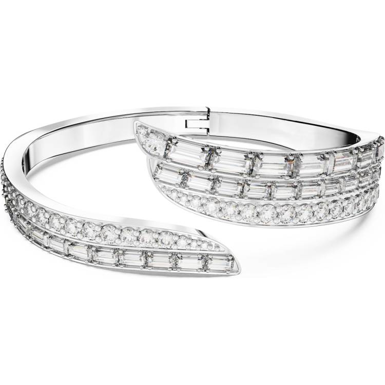 Swarovski Hyperbola Rhodium Plated White Crystal Mixed Cuts Bangle Size M