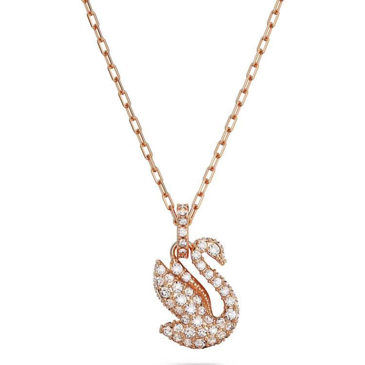 Swarovski Iconic Swan Rose Gold Tone Plated White Crystal Necklace