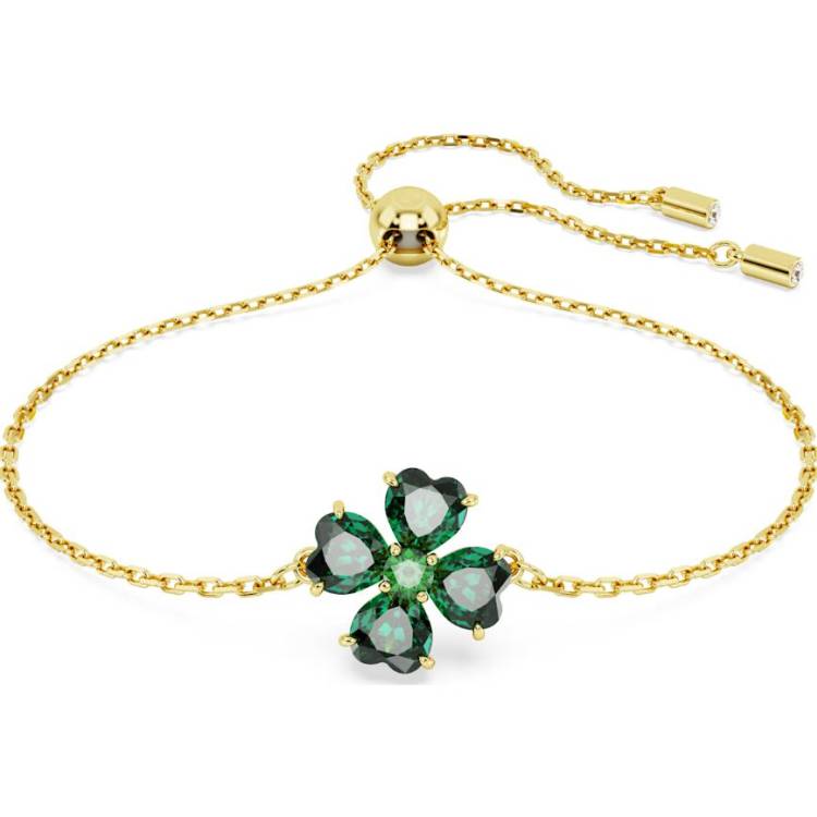 Swarovski Idyllia Gold Tone Plated Green Crystal Clover Bracelet