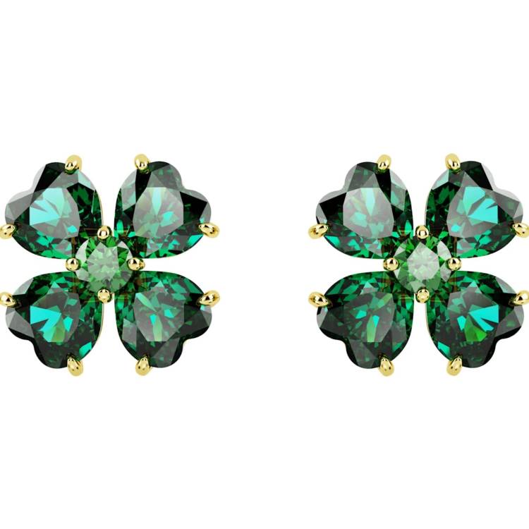 Swarovski Idyllia Gold Tone Plated Green Crystal Clover Stud Earrings