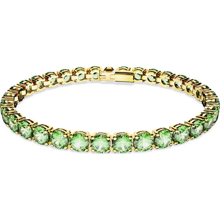 Swarovski Matrix Gold Tone Plated Green Crystal Medium Round Cut Tennis Bracelet Size L