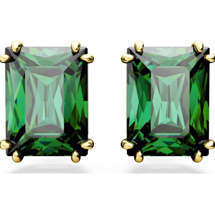 Swarovski Matrix Gold Tone Plated Rectangular Cut Green Crystal Earrings
