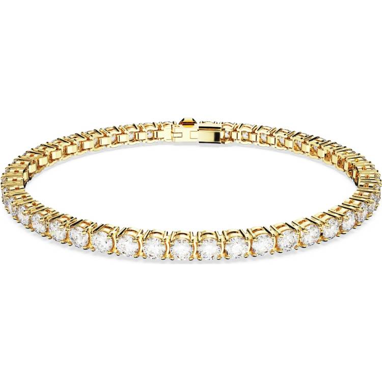 Swarovski Matrix Gold Tone Plated White Crystal Small Round Cut Tennis Bracelet Size L