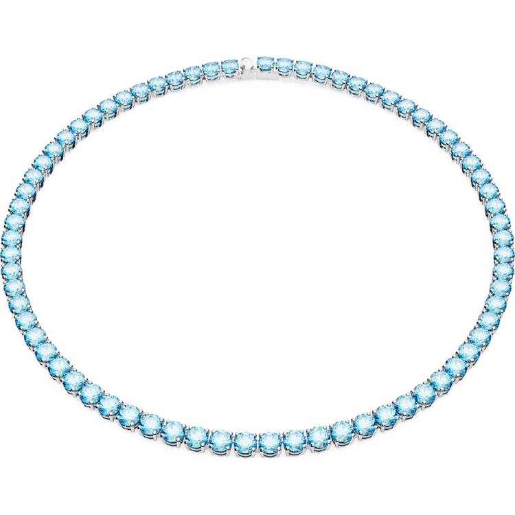 Swarovski Matrix Rhodium Plated Blue Crystal Tennis Necklace