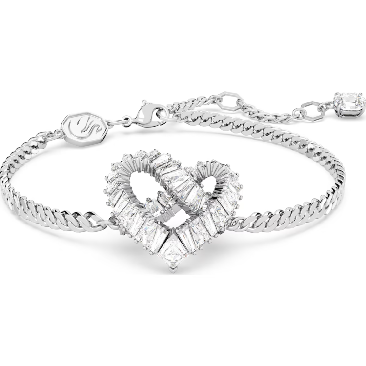 Swarovski Matrix Rhodium Plated Heart White Crystal Bracelet - Silver